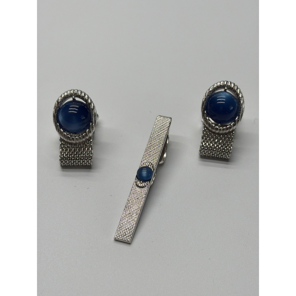 Vintage SWANK 1.25" Silver Tone Smoky Quartz Wrap Around Mesh Cufflinks Catseye